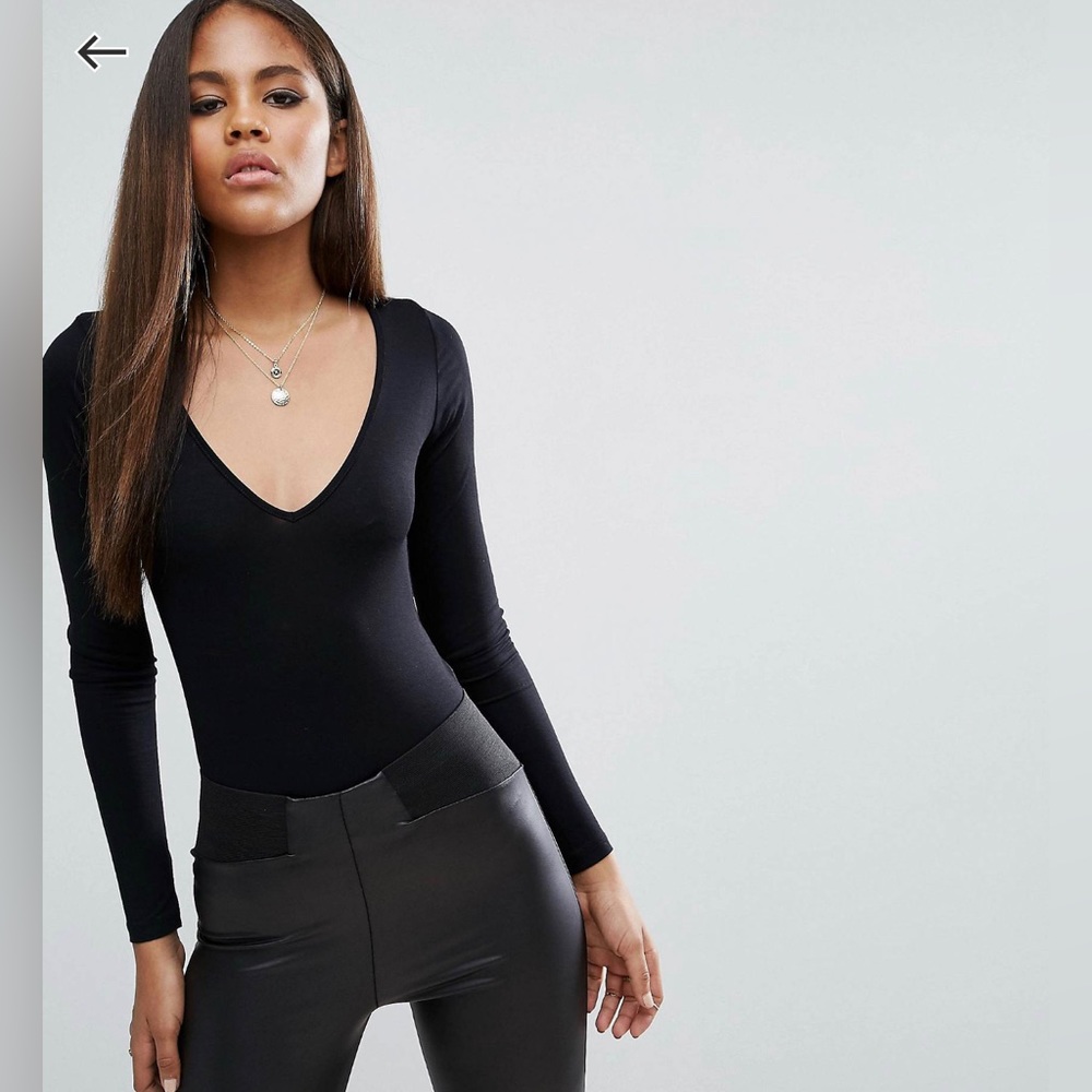 ASOS Tall Black Long-Sleeve V-Neck Bodysuit